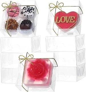 3¼"X3¼X1½ 25PCS Clear Mini Donut Boxes Cookie Boxes Soap Boxes Chocolate Truffle Boxes for 4, Mini Bakery Boxes for Brownie,Chocolate covered Cherries,Macaron & More