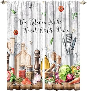 Farmhouse Modern Chef Bedroom Curtains, Watercolor Farm Wood Board Cookware Seasoning Theme Window Blackout Drapes 2pcs,Each 21Wx54L(Blackout)
