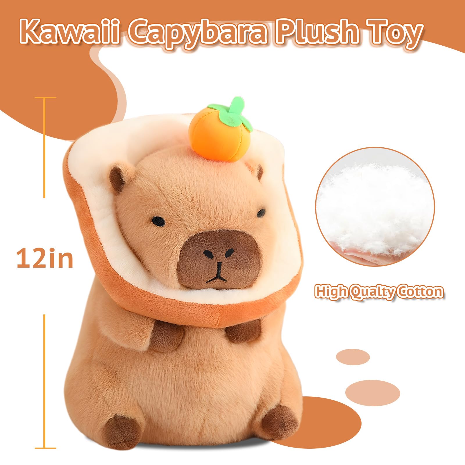 12 Inch Cute Capybara Plush Kawaii Soft Capybara Plush Doll Pillow with Bread Capybara Stuffed Aniamls Toys for Girls Kids Adults Birthdays Valentines Gift ()