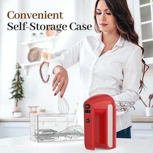 Miniatura 4 de Batidora de mano eléctrica de 5 velocidades, batidora de mano de 800 W con turbo para hornear y cocinar, mezclador de alimentos de cocina con