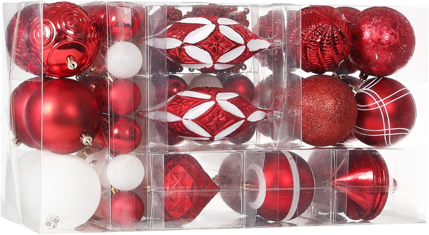XmasExp Christmas Ball Ornaments Set Assorted Christmas Hanging Ball Shatterproof Christmas Ball Set with Reusable Hand-held Gift Package for Xmas Tree Decoration (red, 102pcs)