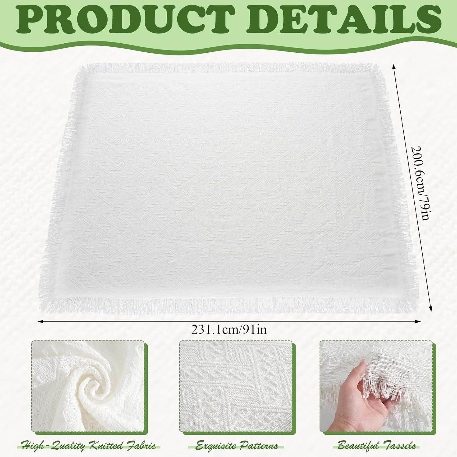 91 x 71 Extra Large Outdoor Boho Picnic Blanket with 6 Throw Pillow Covers, Green Table Runner, 6 Napkins, 6 Napkin Rings, Cotton Yarn Oversize Beach Blanket for Outdoor Party Camp Wedding