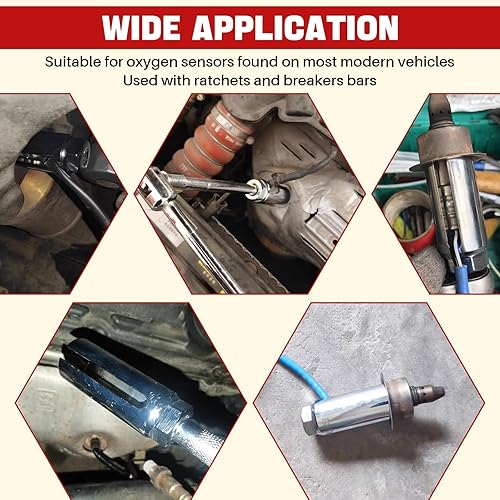 Miniatura 6 de DASBET 5 piezas de zócalo con sensor de oxígeno O2  Juego de herramientas de extracción de llave de desplazamiento y cazador de roscas para quitar e