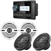 Clarion CMM-20 Marine Source Unit with LCD Display with 2 CMS-651-CWB 6.5-inch Marine Coaxial Speakers, Classic Grilles