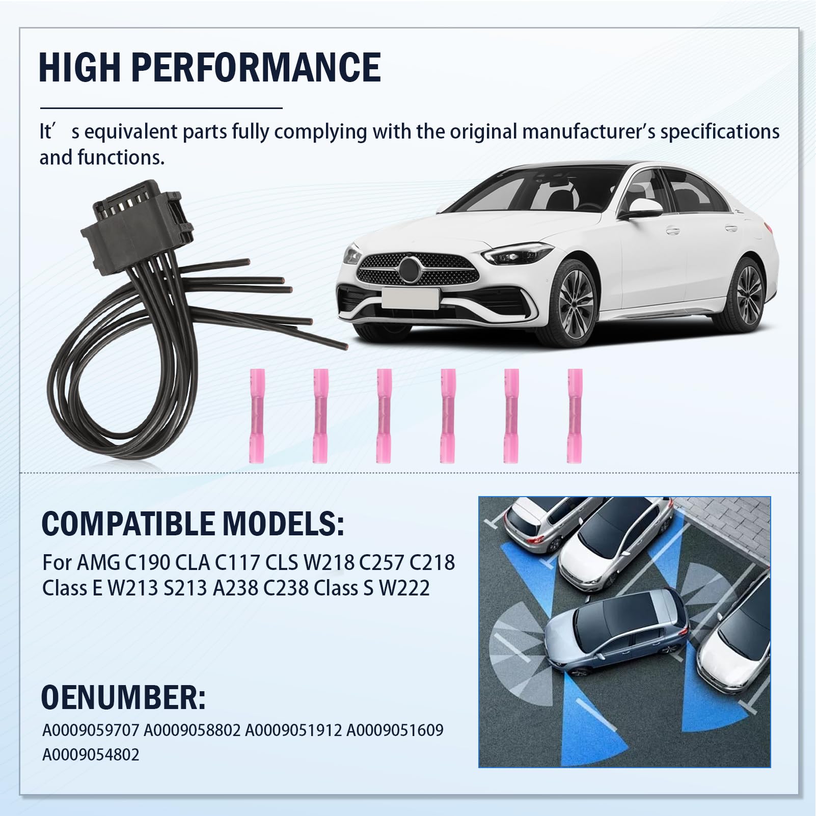 Radarsensor Kabelstecker und Kabelbaumsatz passend für AMG C190 CLA C117 CLS W218 C257 C218 E Klasse W213 S213 A238 C238 S Klasse W222 A0009059707 A0009058802