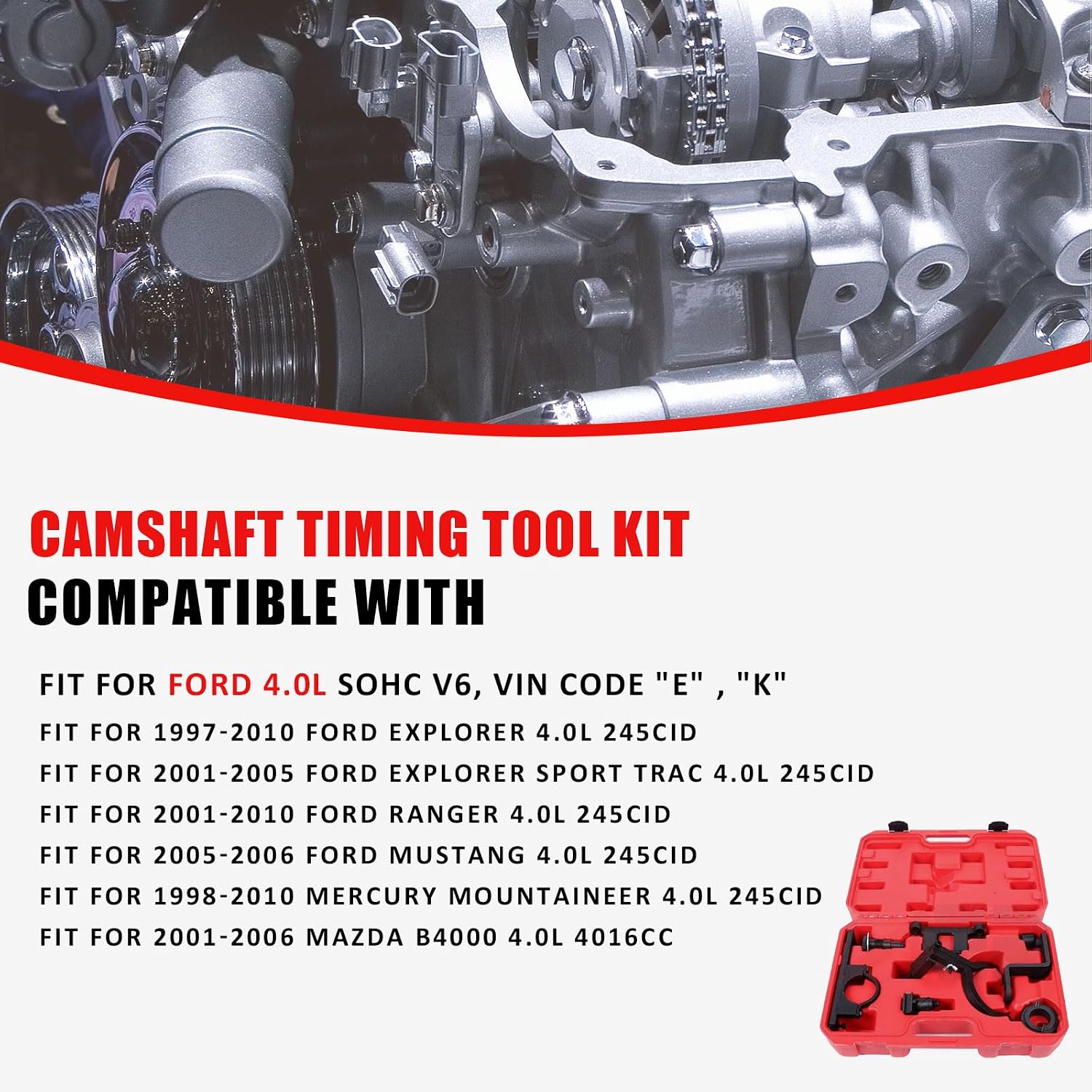 Camshaft Timing Tool Kit Replacement for Ford Explorer Mustang Ranger Mazda B4000 V6 4015CC SOHC 1997-2010 TT35142