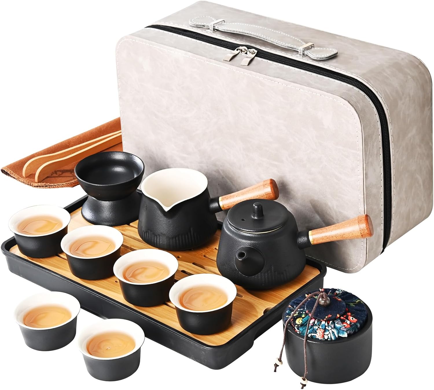 Japanese Tea Set Traditional, Chinese Gongfu Tea Set for Adults, Kung Fu Teaset for Women Side Handle Teapot (Ceba 6cups)