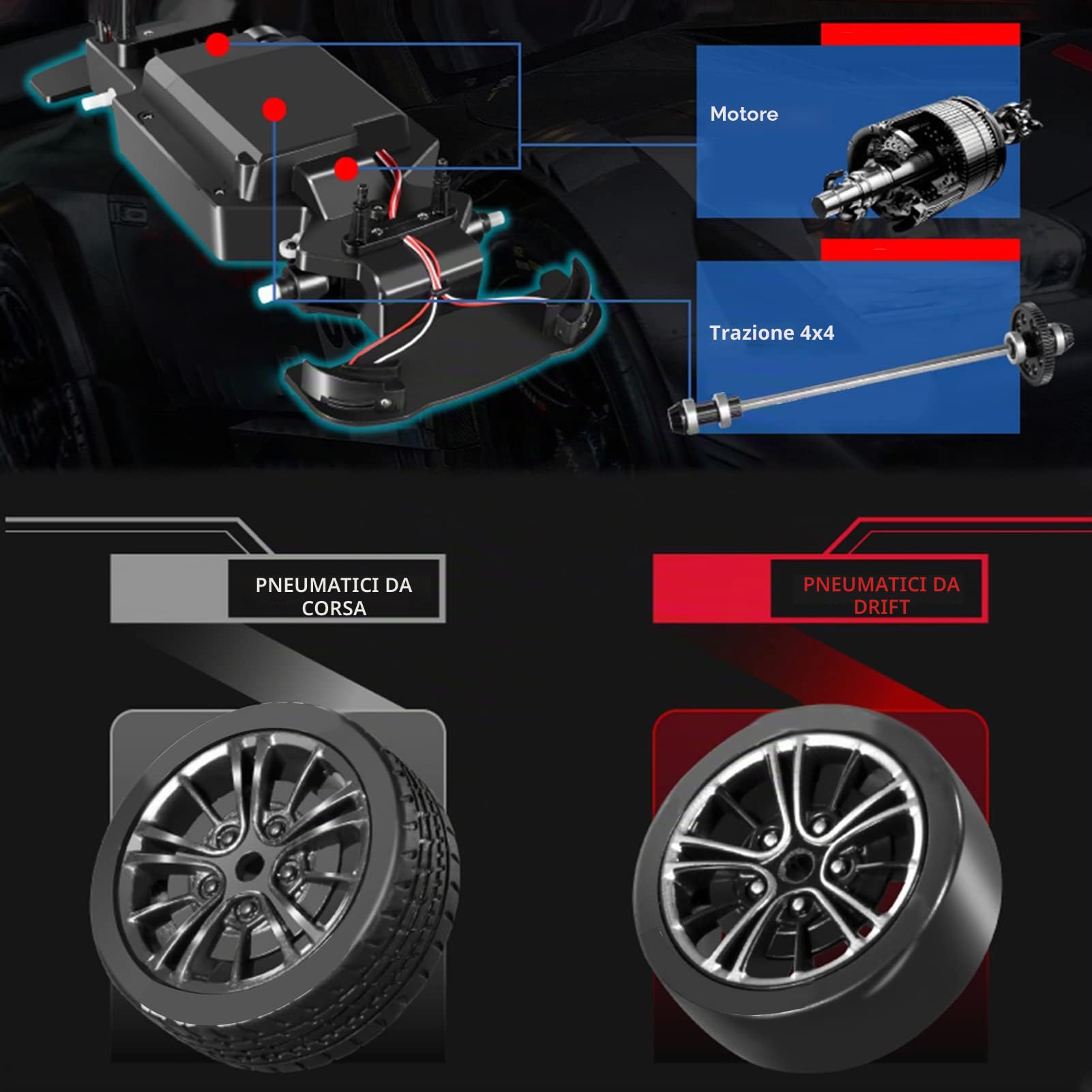 Goolsky - Auto telecomandata, Drift Car, scala 1/16, 2.4GHz, 4WD, velocità 40km/h, modellino di auto radiocomandata da corsa