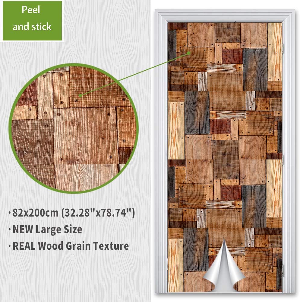 Alwayspon Modern Art Woodern 3D Door Sticker, Peel and Stick Removable Vinyl Door Decals for Home Decor 32.3x78.7(82x200cm), 2 Pcs Set - Image 4