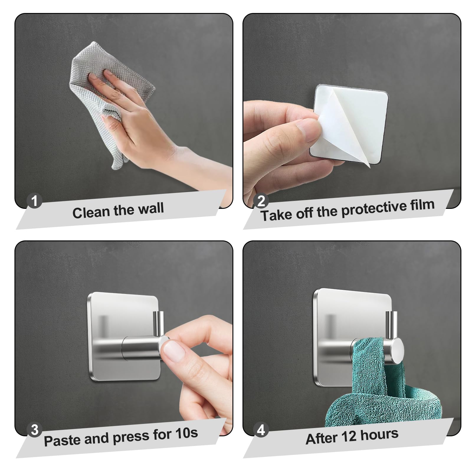 CSPARKV Crochet Adhesif Mural, Porte Serviette Salle De Bain 6 Pcs, Attache Murale Sans Percer Porte Manteau Sans Percage Rust Proof Alluminum Matte 86466879