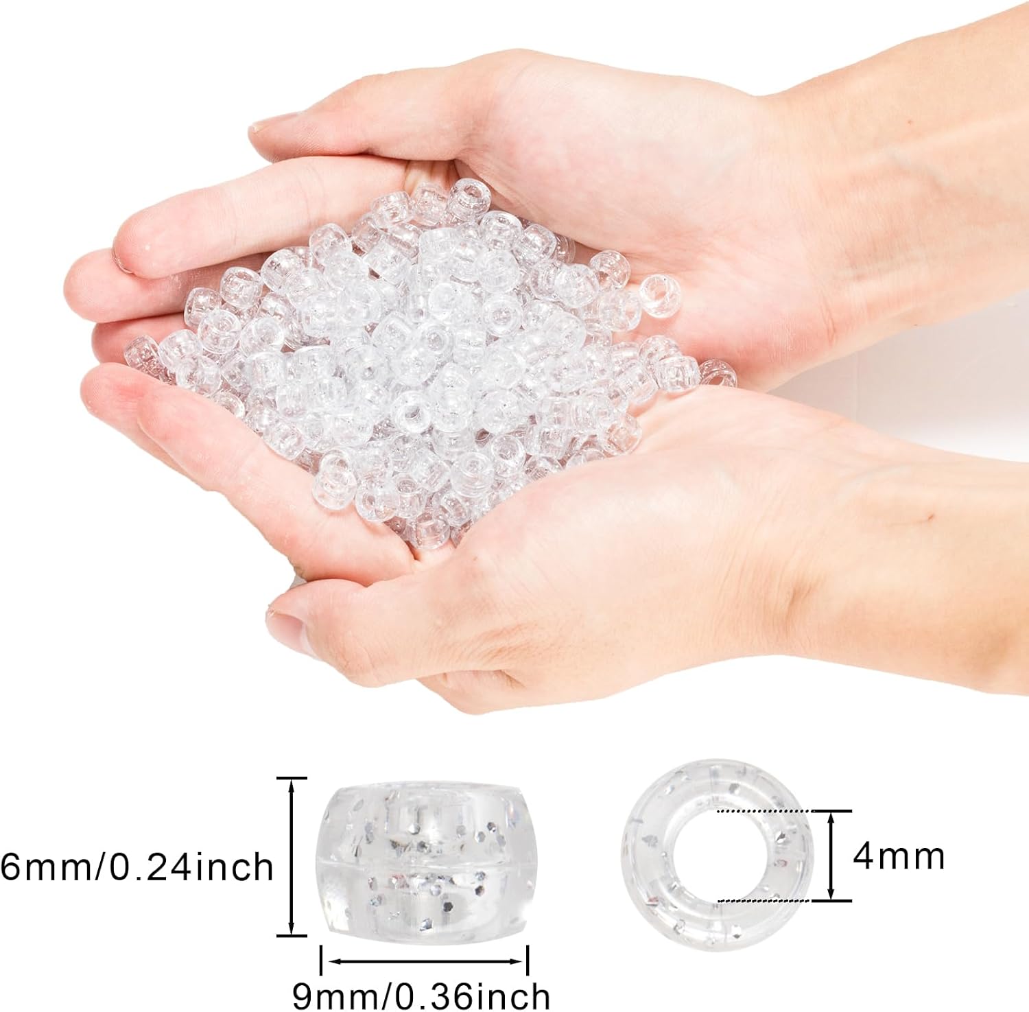 White Glitter Pony Beads (1200pcs 6x9mm), Pony Beads Bulk for Bracelets Necklace Jewelry Making, Arts & Crafts Beading Supplies for Jewelry Making, Hair Beading - Image 2