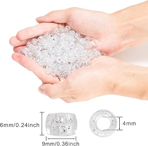 Miniatura 2 de 1200 cuentas de poni de 0.236 x 0.325 pulgadas, cuentas de plástico transparente con purpurina brillante para hacer pulseras, collares, joyas,