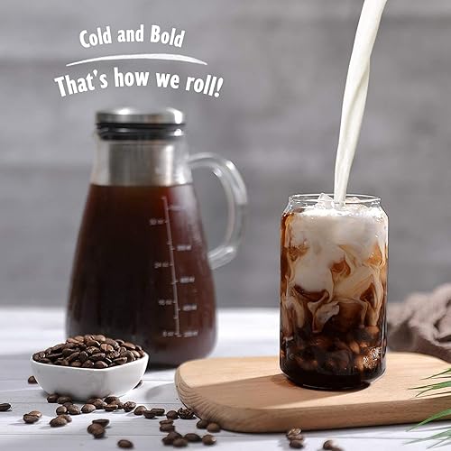 Miniatura 8 de YMMIND Cold Brew Iced Coffee Maker 34oz, Brewed Coffee Pot with Removable Double Mesh 304 Stainless Steel Filter, BPA-Free Cold Brew Pitcher Glass