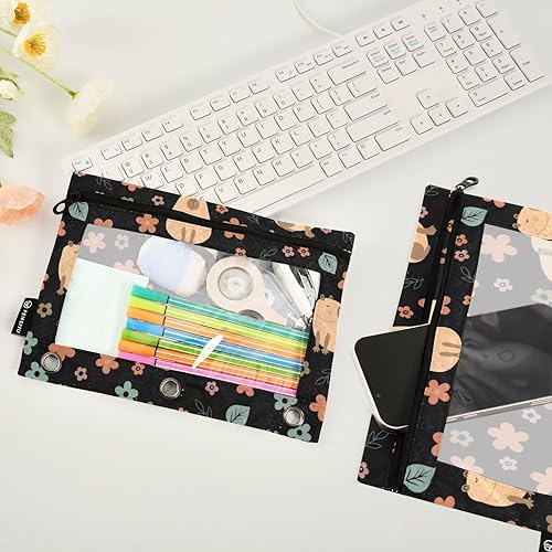 Vista 16 de Gredecor Estuche para lápices con 3 anillos, con cremallera de dinosaurio, paquete de 2 unidades, organizador transparente para la escuela