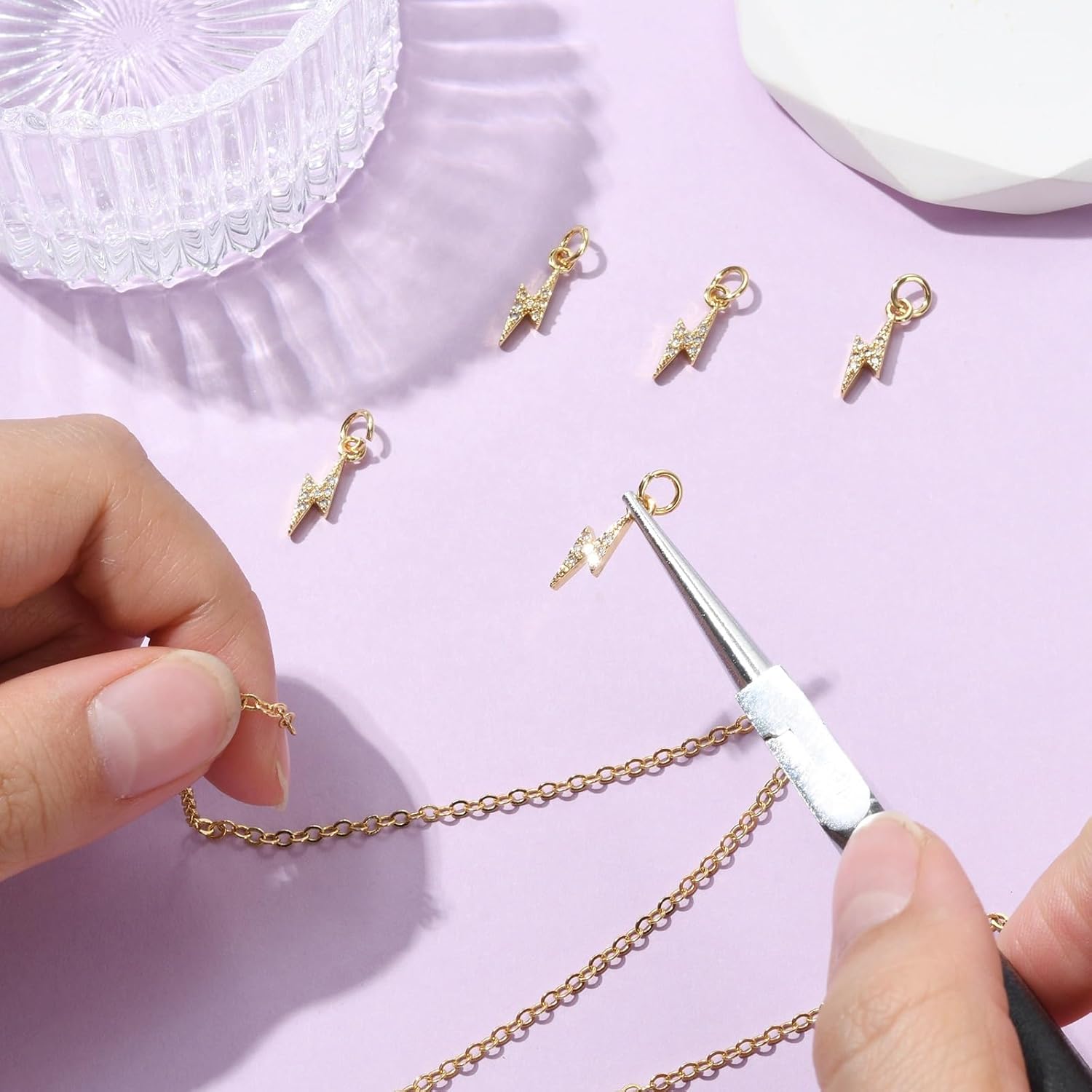 DanLingJewelry 5Pcs Micro Pave Cubic Zirconia Lightning Charms Flash Thunder Charm Weather Lightning Bolt Charms for Jewelry Making Crafts - Image 4