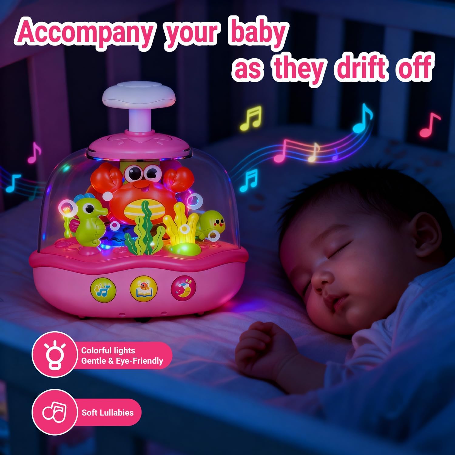 MoraBaby Baby Girl Toys 6-12-18 Months, Press & Spin Ocean Musical Light Up Toy | Bilingual Learning Educational Cause and Effect Toy for 1 Year Old Boy & Girl, Birthday Gifts for 1-3 Year Old - Image 7