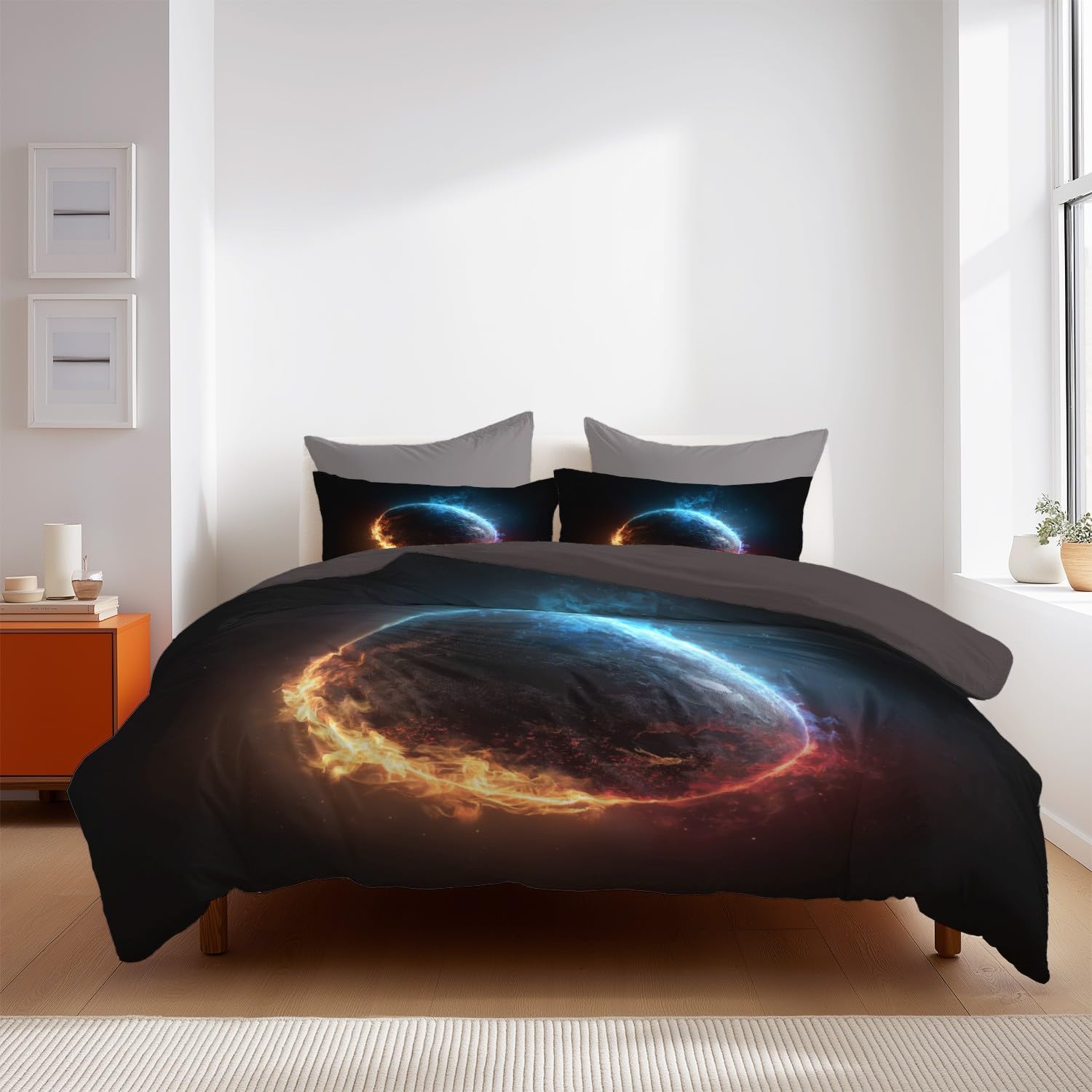 Genérico Czarna poszewka na kołdrę zapinana na zamek poszewka na kołdrę Fantasy Space Burning Earth Quilt Cover And Pillowcase Duvet Cover For Kids And Adults Duvet Cover 260x240cm