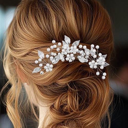 Heread Pearl Bride - Horquillas para el pelo de boda, pieza de cabeza de novia, accesorios para el cabello de flores para mujeres y niñas (paquete