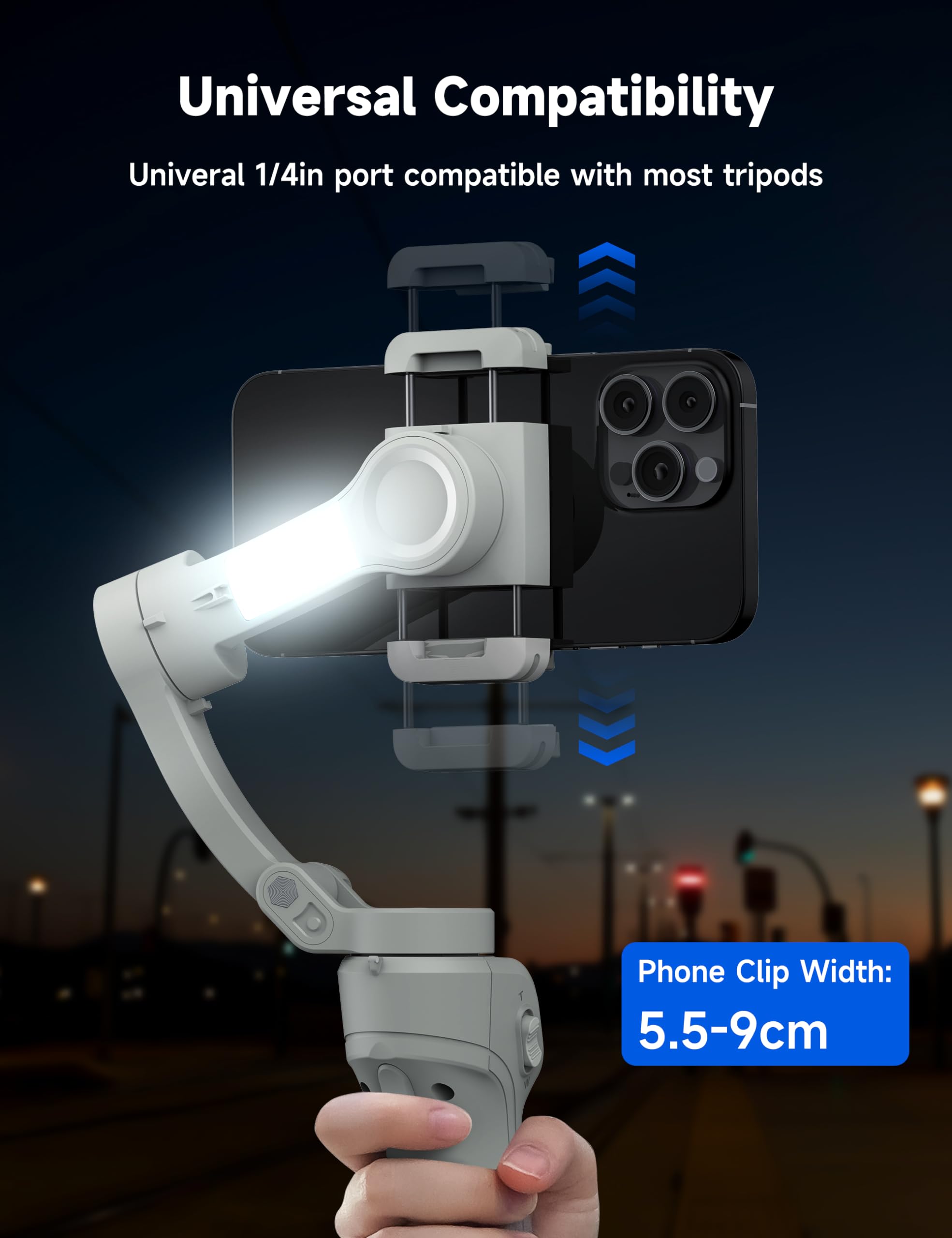 Stabilizzatore cardanico per smartphone, giunto cardanico a 3 assi, gimbal intelligente con tracciamento faccia/oggetti, portatile e pieghevole, stabilizzatore di vlogging per Android e iPhone 15 14