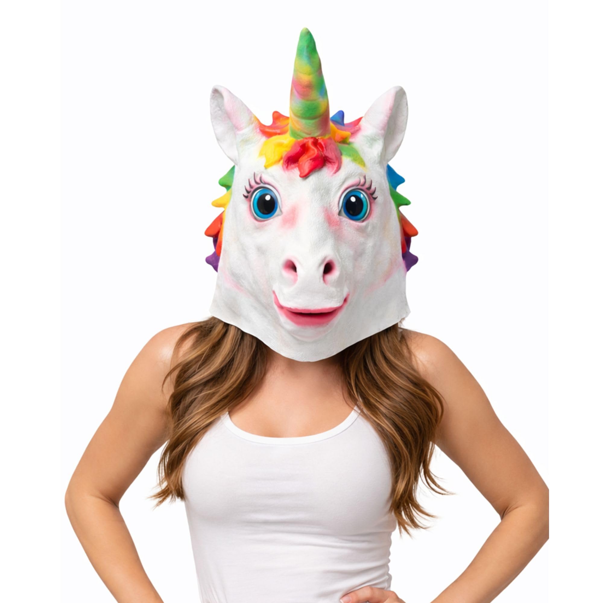 Animal Full Head Masks - Funny Scary Latex Husky Dog, Eagle, Monkey, Donkey, Horse Realistic Mask Fancy Dress For Halloween Party Costume Accessories (Rainbow Unicorn Mask, One Size)