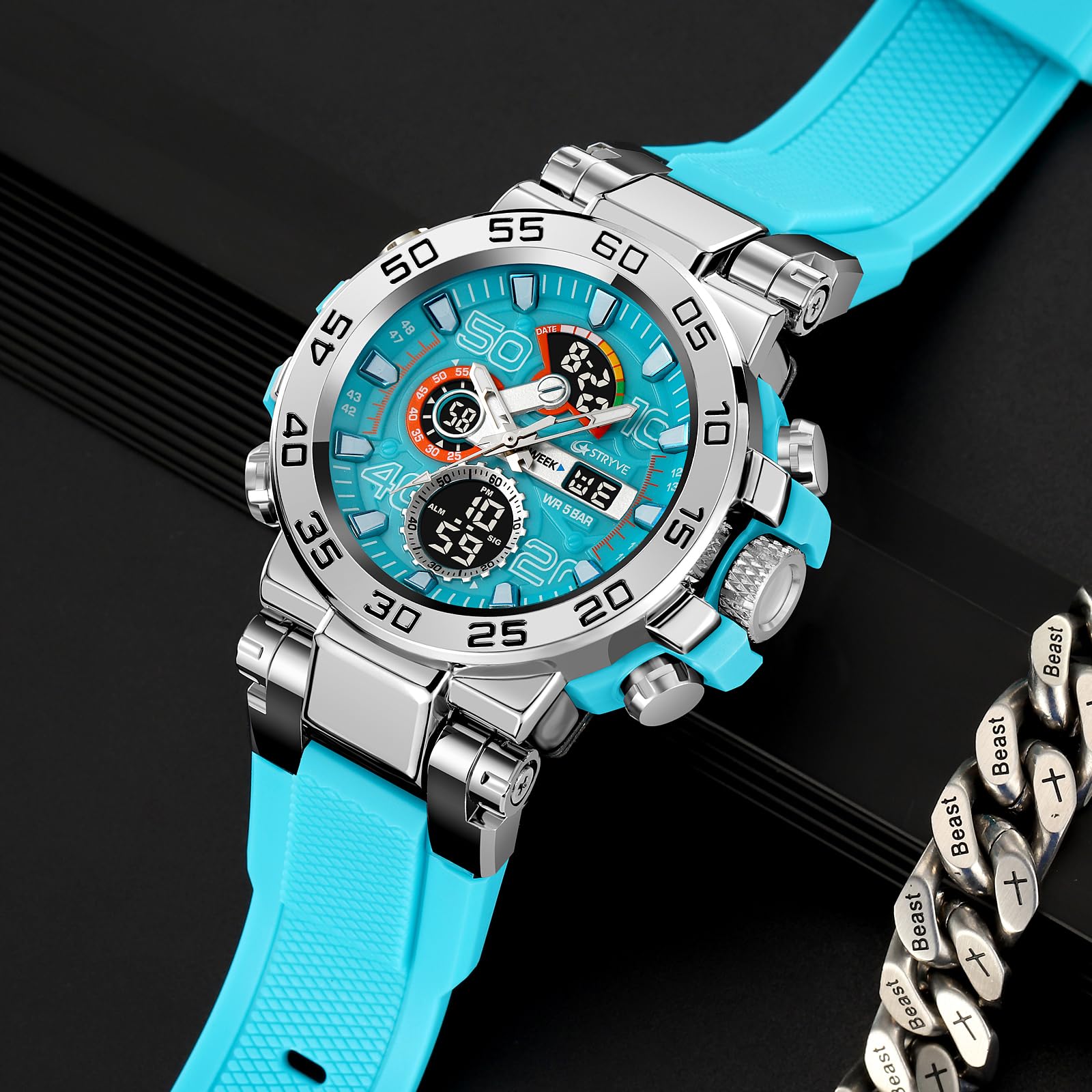 FANMIS Relojes Deportivos Militares para Hombre, Resistentes al Agua, diseño de Color, Cara Grande, Digital, analógico, táctico, cronógrafo, para Exteriores, cronógrafo de Doble Hora, LED, Alarma