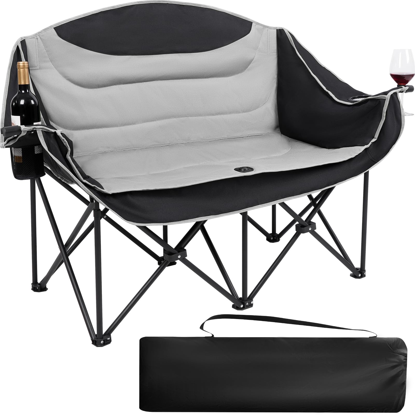 UBALANCE Double Camping Chair for Adults - Heavy Duty 650LBS Portable Camping Chairs Oversized Camping Loveseat, Folding Camping Chair for Garden Lawn