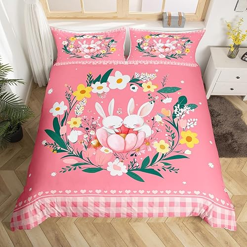 Miniatura 2 de Erosebridal Juego de funda de edredón Kawaii de conejitos para niñas y niños, bonito juego de cama de animales, funda de edredón con diseño de