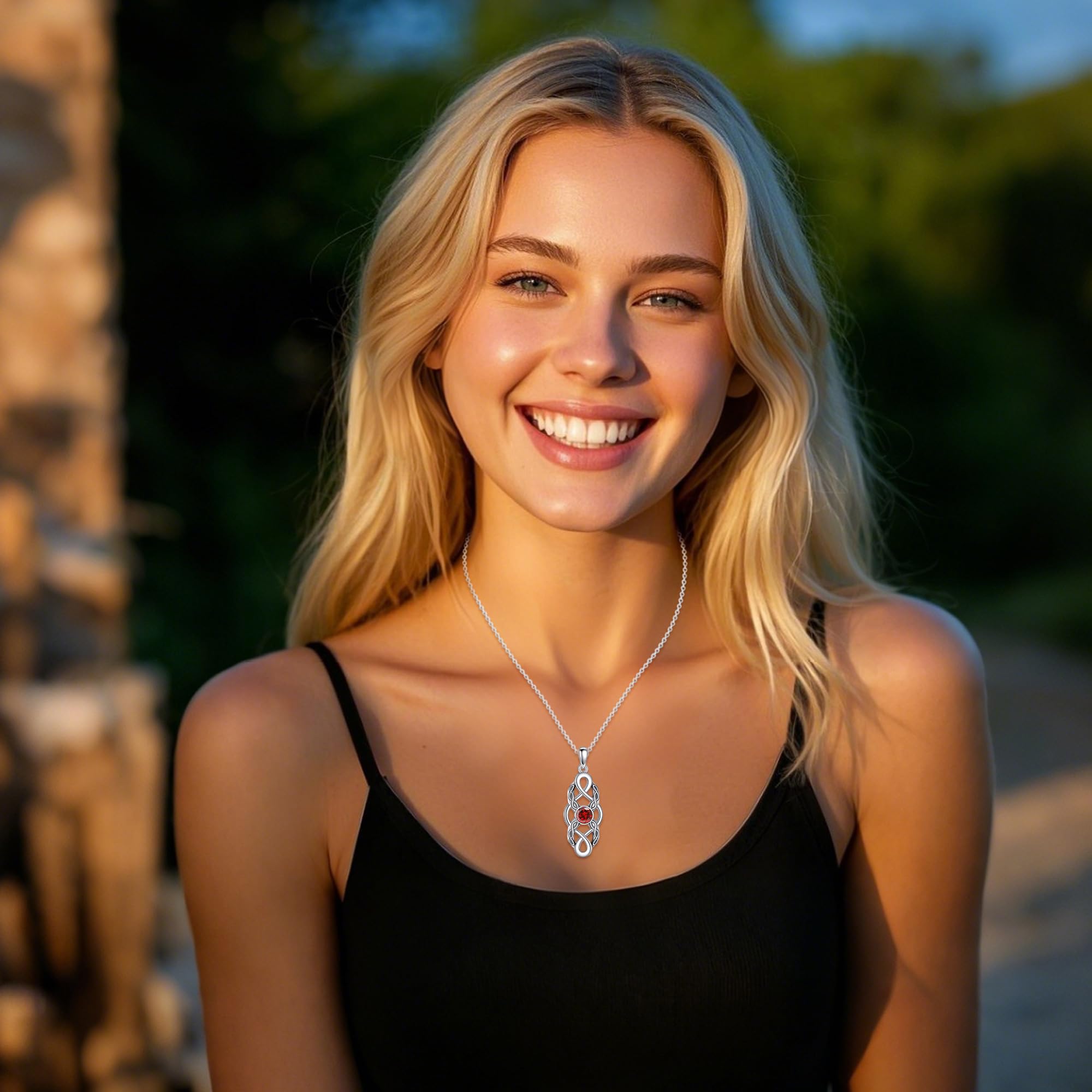 Keltischer Knoten Geburtsstein Halskette Sterling Silber Irische Keltische Anhänger Halskette Glücksschmuck für Frauen