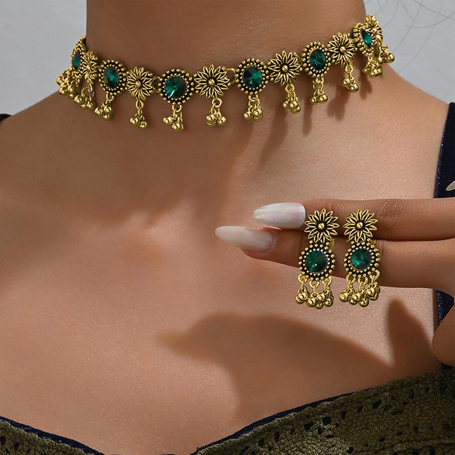 Frodete Indian Jewelry Sets for Women Traditional Bohemian Wedding Jewelry Set Indian Dresses for Women Oxidized Ethnic Party Prom Wear - Image 4