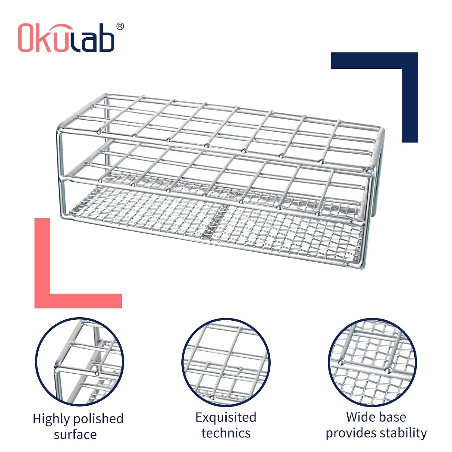 Test Tube Rack, 24 Holes Stainless Steel Test Tube Racks, Suitable for Tubes of Dia.≤25mm, Round Holes Test Tube Holder, for Classroom, Lab,TTRS2425A1