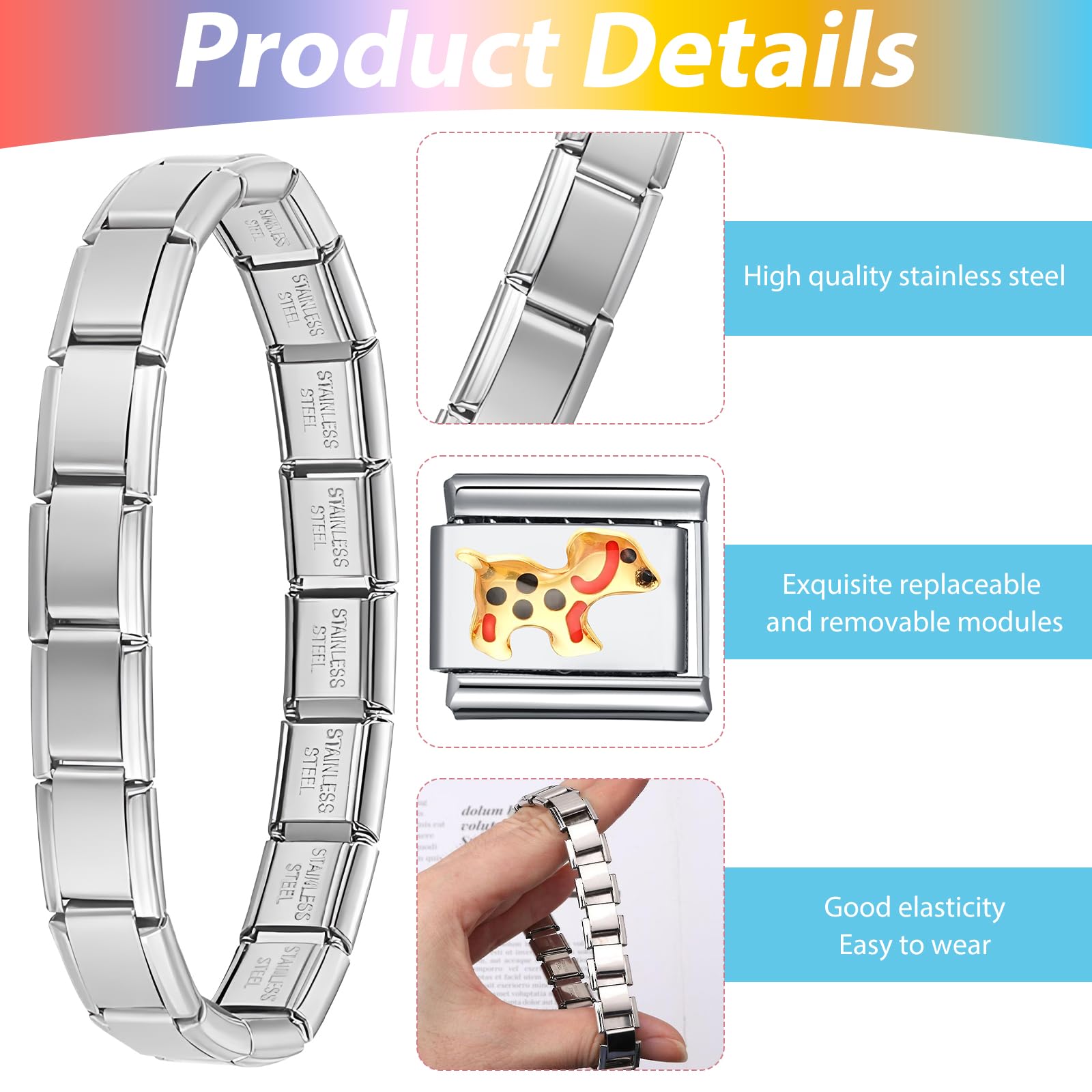 Juego de Pulseras Dijes Italiano 10 Módulos Extraíbles con 1 Herramientas de Apertura y Caja Regalo Pulsera Italiana Charms Acero Inox 9mm Animales Lindos Módulos Extraíbles Joyería Italiana