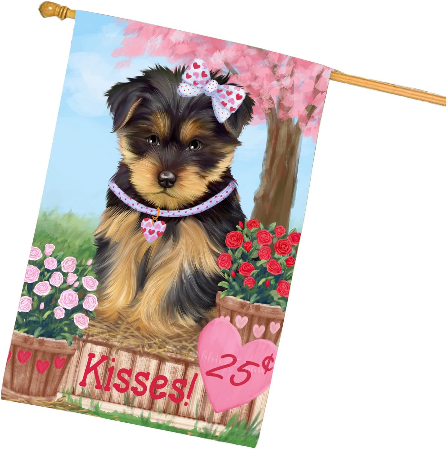 Rosie 25 Cent Kisses Yorkshire Terrier Dog House Flag - Outdoor Double Sided Pet Portrait Weather Resistant Premium Quality Home Decorative Flags - 100% Polyester 29"w x 43"h, HFLG49421