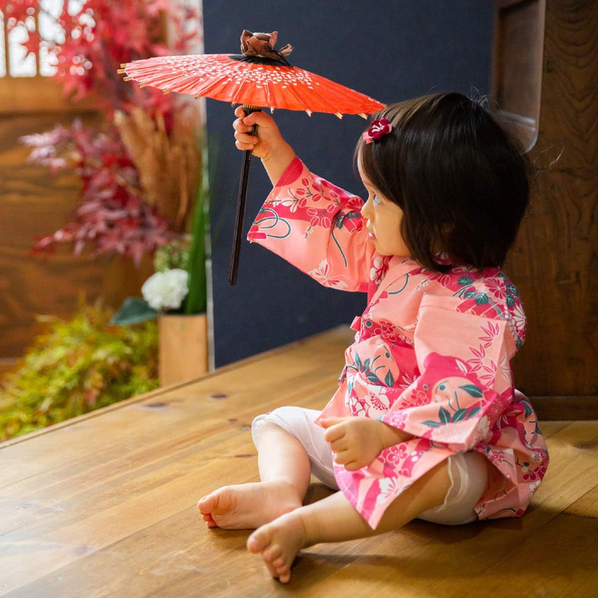 Yukata for Babies Girl. Baby Clothes. Japanese Baby Rompers. Midori Yukata Kimono Made in Japan. ”Pink Flower Raft/ピンク花筏”