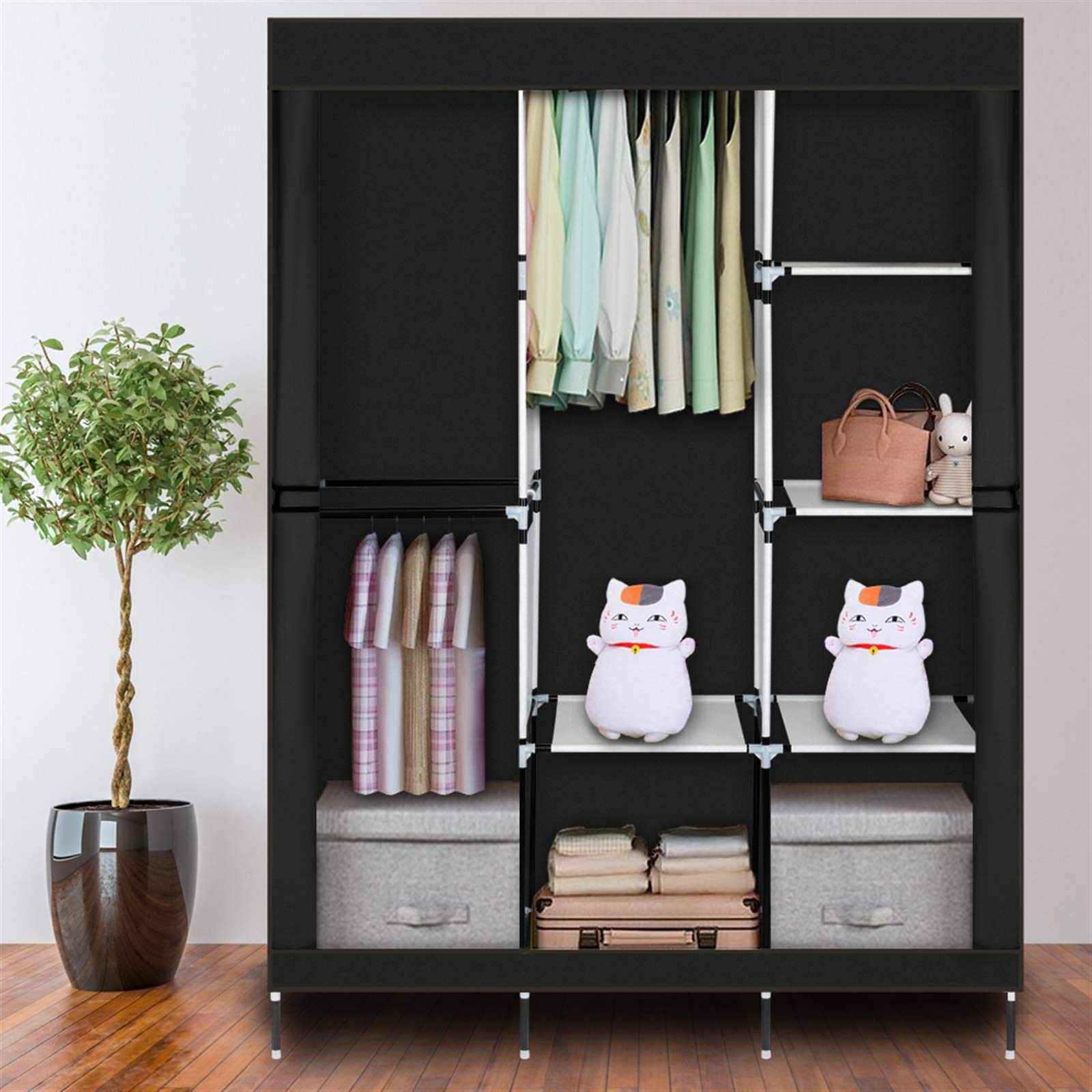 71 Portable Closet Storage Organizer Wardrobe Clothes Rack Covered Garment Rack Steel Tube Clothes Storage Organizer Freestanding Wardrobe