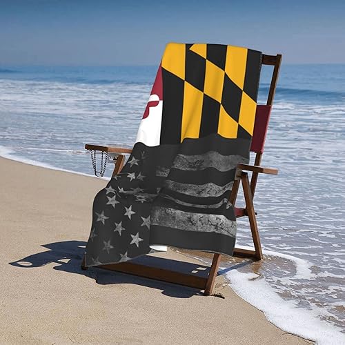 Miniatura 3 de Decktt Toalla de playa con diseño de bandera de Maryland, 32 x 52 pulgadas, toalla de camping de microfibra de secado rápido, súper absorbente,