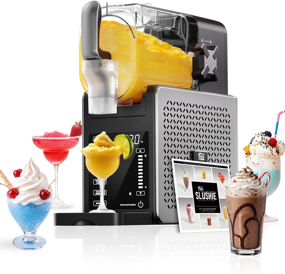 Slushie Machine 92 oz, No Ice Needed, 6 Presets, Auto-Clean | Delay timer for planned serving, plus auto-clean and removable parts that can go in the dishwasher