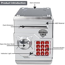Totola Piggy Bank Electronic Mini ATM for Kids Baby Toy, Safe Coin Banks Money Saving Box Password Code Lock for Children,Boys Girls Best Gift (Bright Silver)