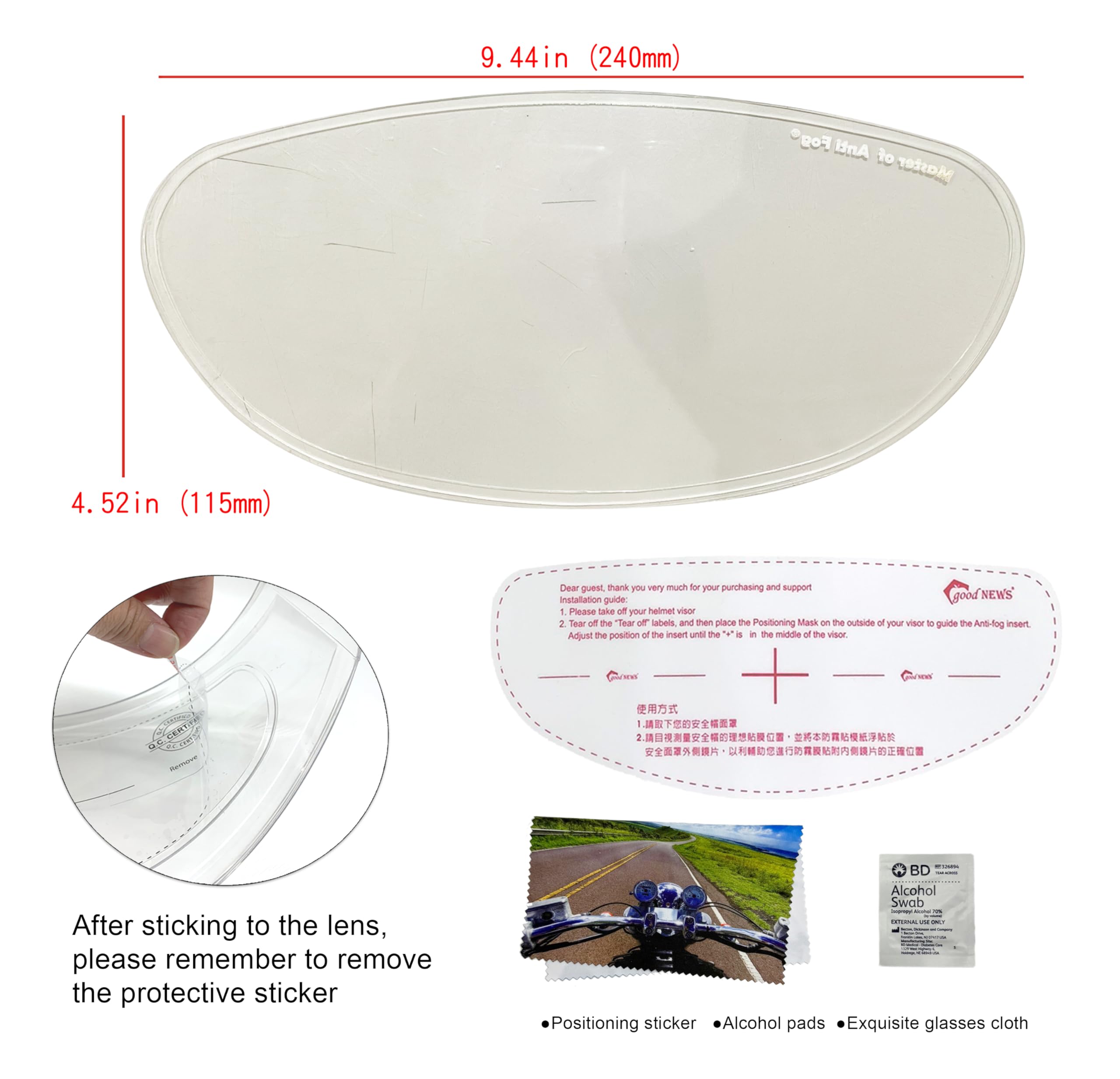 Pellicola Anti-Appannamento Per Casco Moto - Inserti Trasparenti 9.7x25.5 Cm, Adesivo Forte, Visibilità Chiara - Foto 7