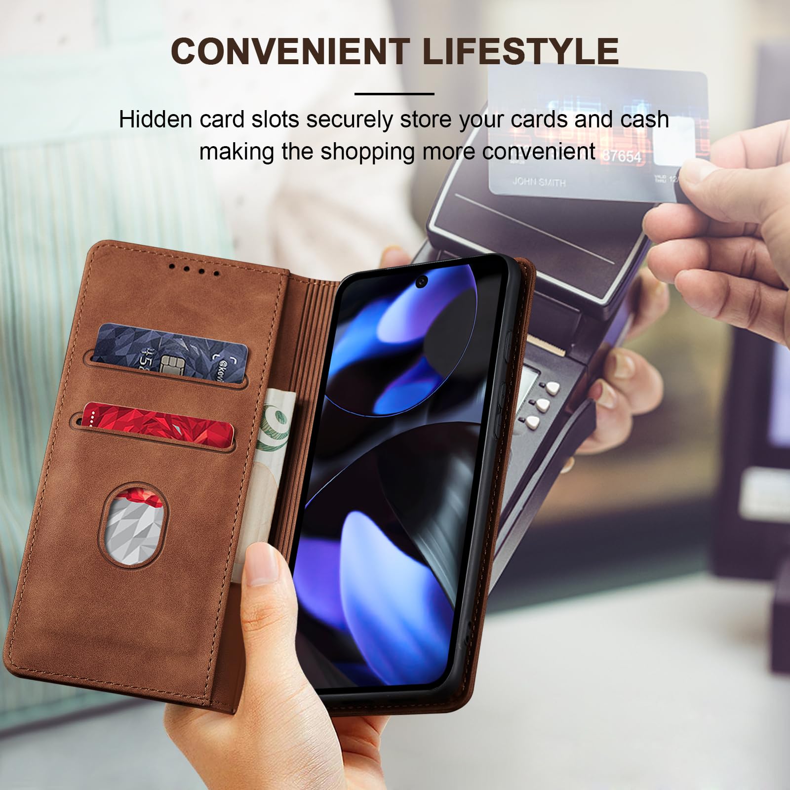 Xinyunew Custodia A Libro In Pelle Con Portafoglio Per Google Pixel 9 Pro - Cover Flip Con Supporto, Chiusura Magnetica E Slot Per Carte, Marrone
