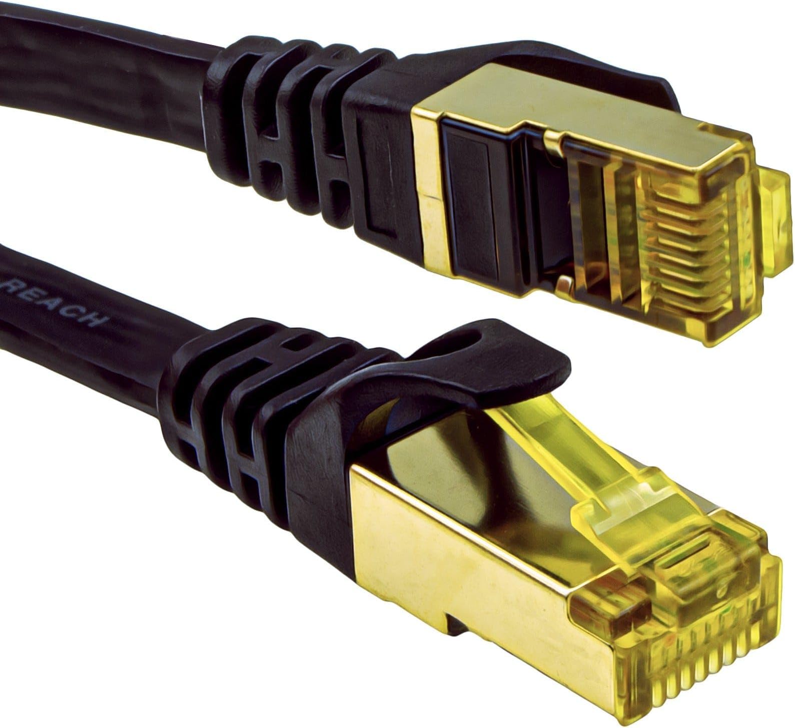 Cat7 Ethernet Cable Flat FTP Shielded 600MHz 10Gbps Network LAN RJ45 Patch Lead 3m Black