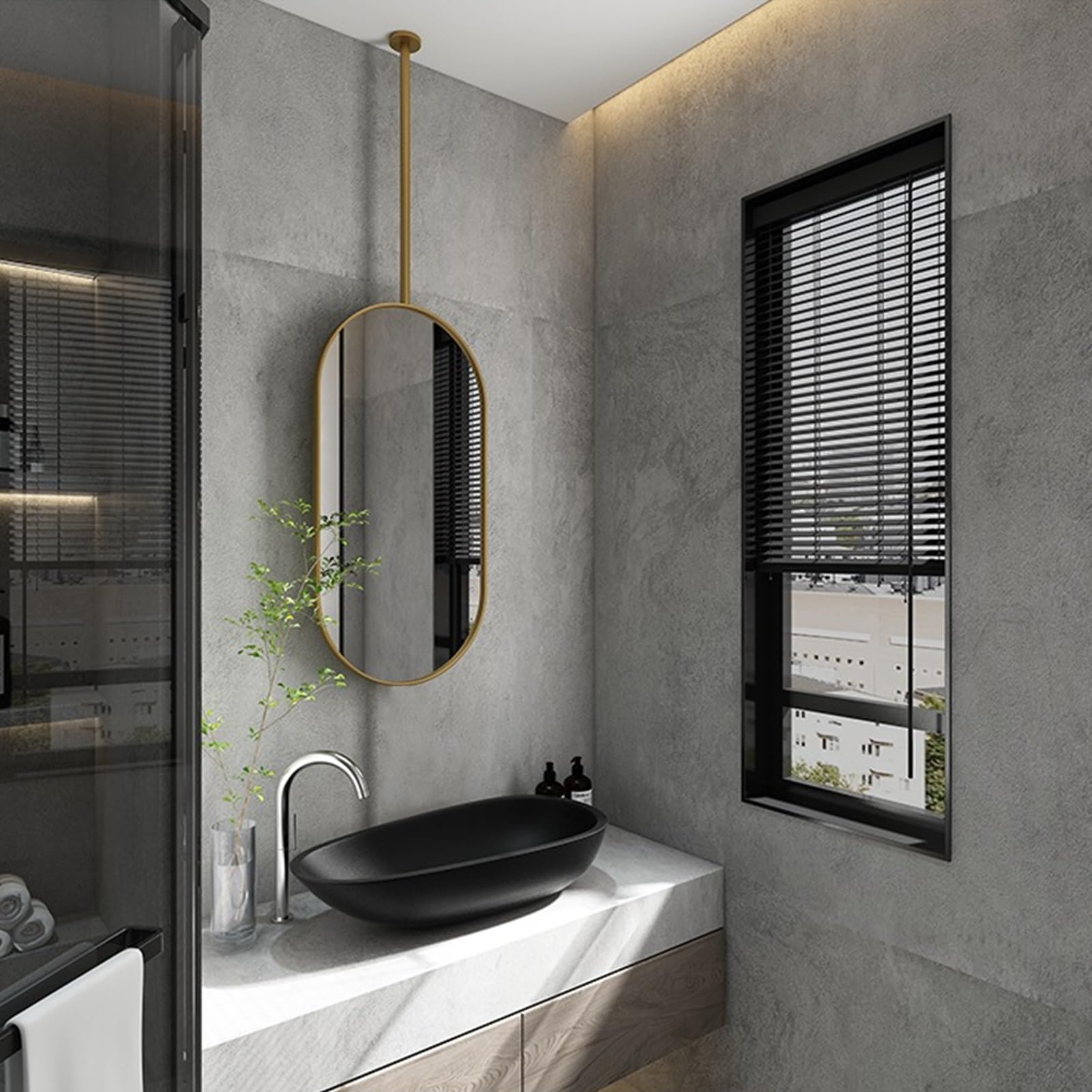FGXHHS Oval Mirrors for Wall - Modern Ceiling Hanging with Gold Metal Frame and Boom| Bathroom Floating Makeup Shaving Mirror Boom Can Be Customizable (Size : 40cmx70cm)