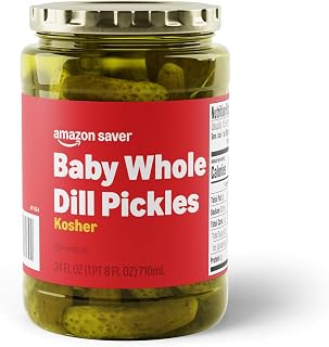 Amazon Saver Kosher Baby Whole Dill Pickles, 24 oz Jar - Crisp Affordable Kosher Pickles for Snacks & Sandwiches