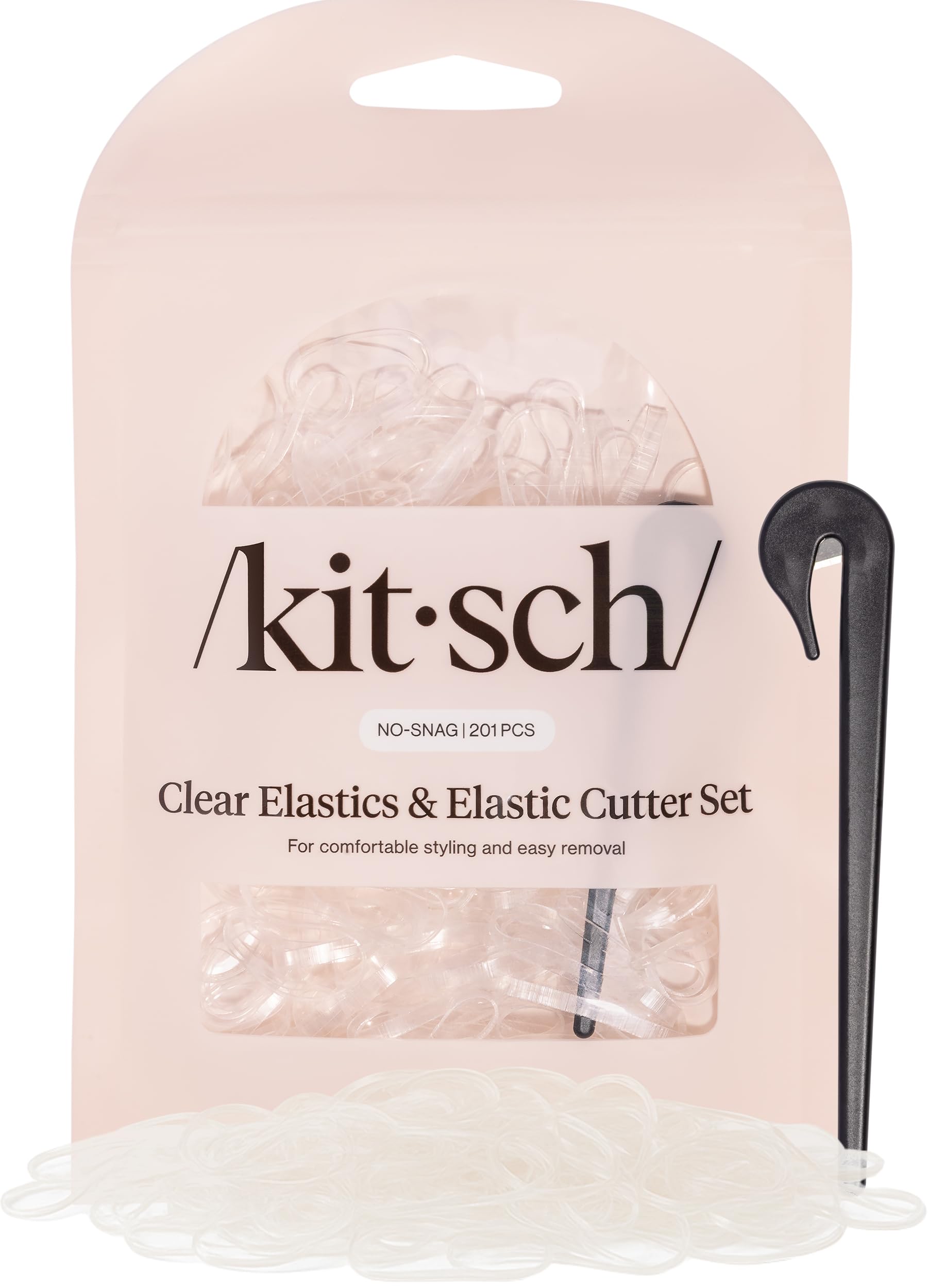 Kitsch Clear Hair Rubber Bands & Black Hair Tie Cutter Tool Set - 200 pcs