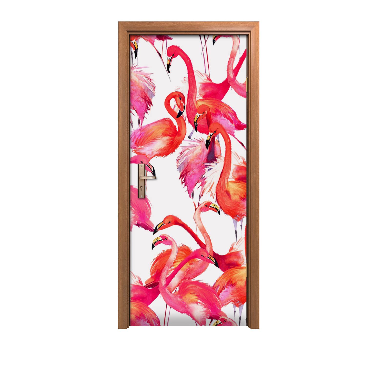 Autocollant de porte grand format flamants au design d'intérieur mural