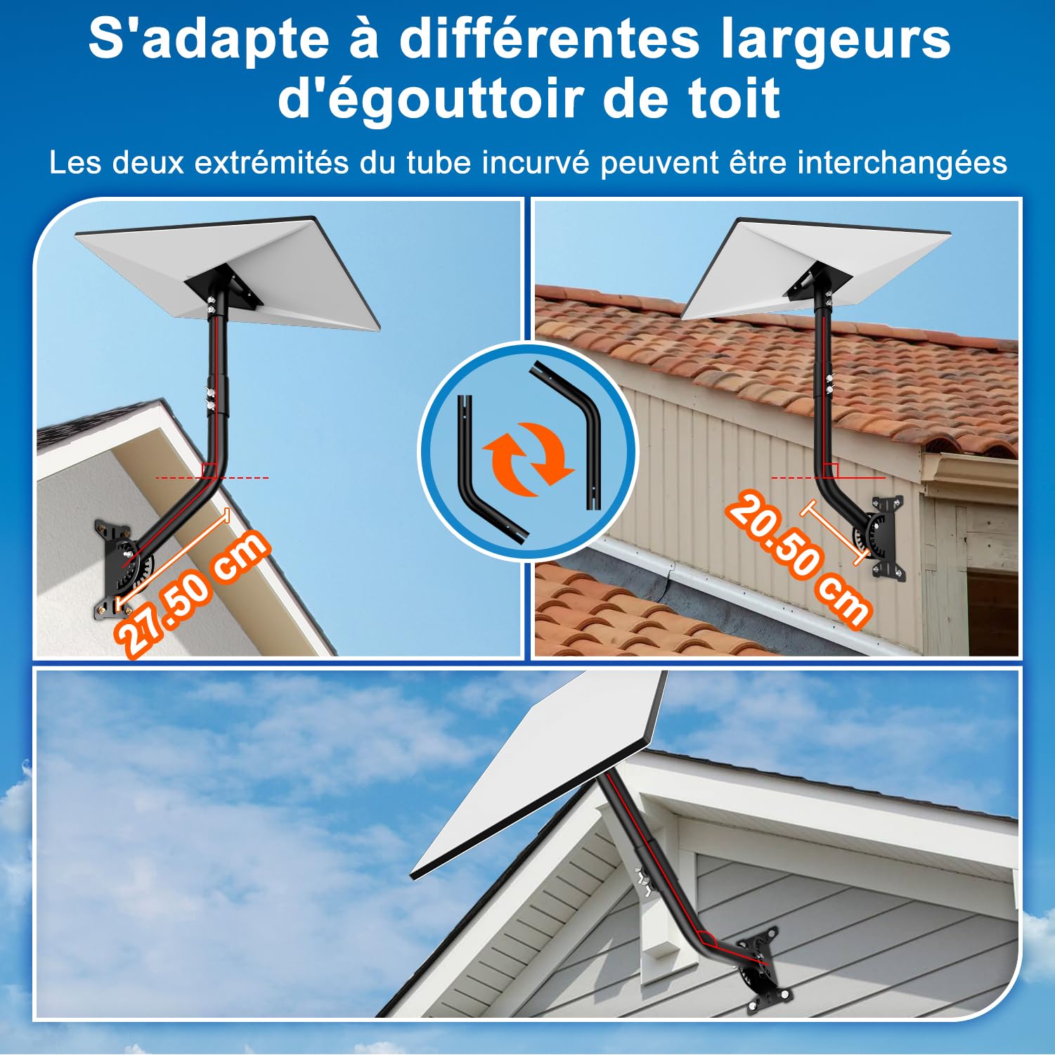 Support pour Starlink gen 3, kit de montage réglable compatible avec l'antenne parabolique standard V3, pour support de mât Starlink + adaptateur de tube Gen 3