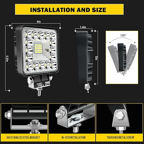 Miniatura 2 de Luces LED de trabajo para camión tractor  MUVKQC - Luces LED cuadradas de 4 pulgadas, 10 unidades, 123 W, 10000 lúmenes, barra de luz todoterreno