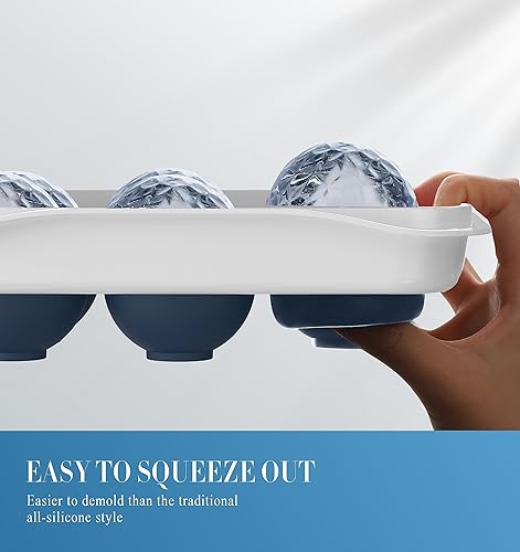 Miniatura 4 de Máquina para hacer bolas de hielo de whisky, relleno sin embudo y fácil de liberar Bandejas redondas grandes de 2.2 pulgadas con tapa, bandeja de