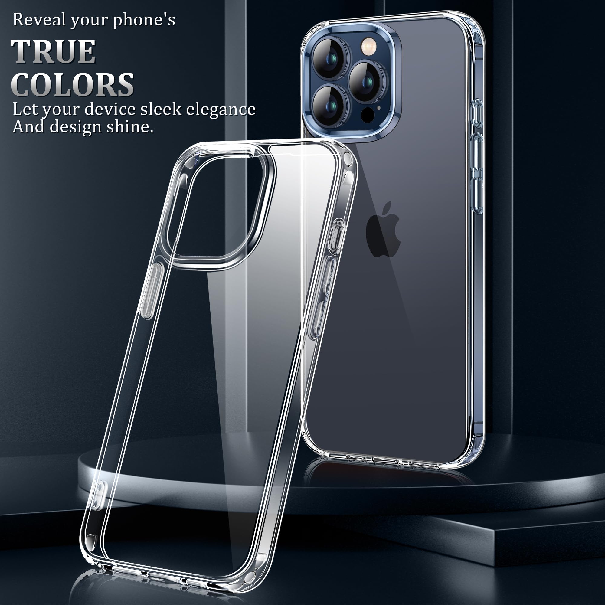 Niphabe per Cover iPhone 15 Pro Max Trasparente con 2 Vetro Temperato, Anti Ingiallimento Hard PC Custodia Anti-Graffio, Protettiva, Antiurto Bumper TPU