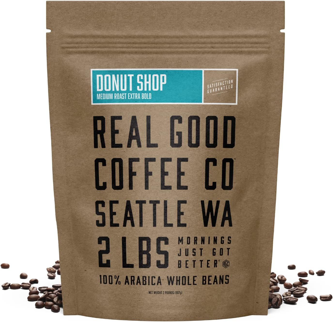 Real Good Coffee Company Donut Shop Medium Roast Whole Bean Coffee - Fresh Roasted Coffee Beans - Pairs with Donuts & Pastries - 32 Oz