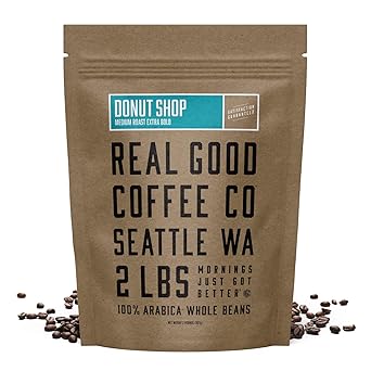Real Good Coffee Company Donut Shop Medium Roast Whole Bean Coffee - Fresh Roasted Coffee Beans - Pairs with Donuts & Pastries - 32 Oz